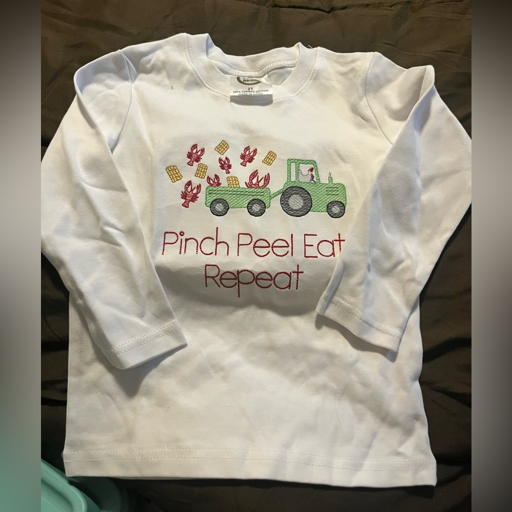 Crawfish/Tractor Embroidered Long Sleeve Shirt